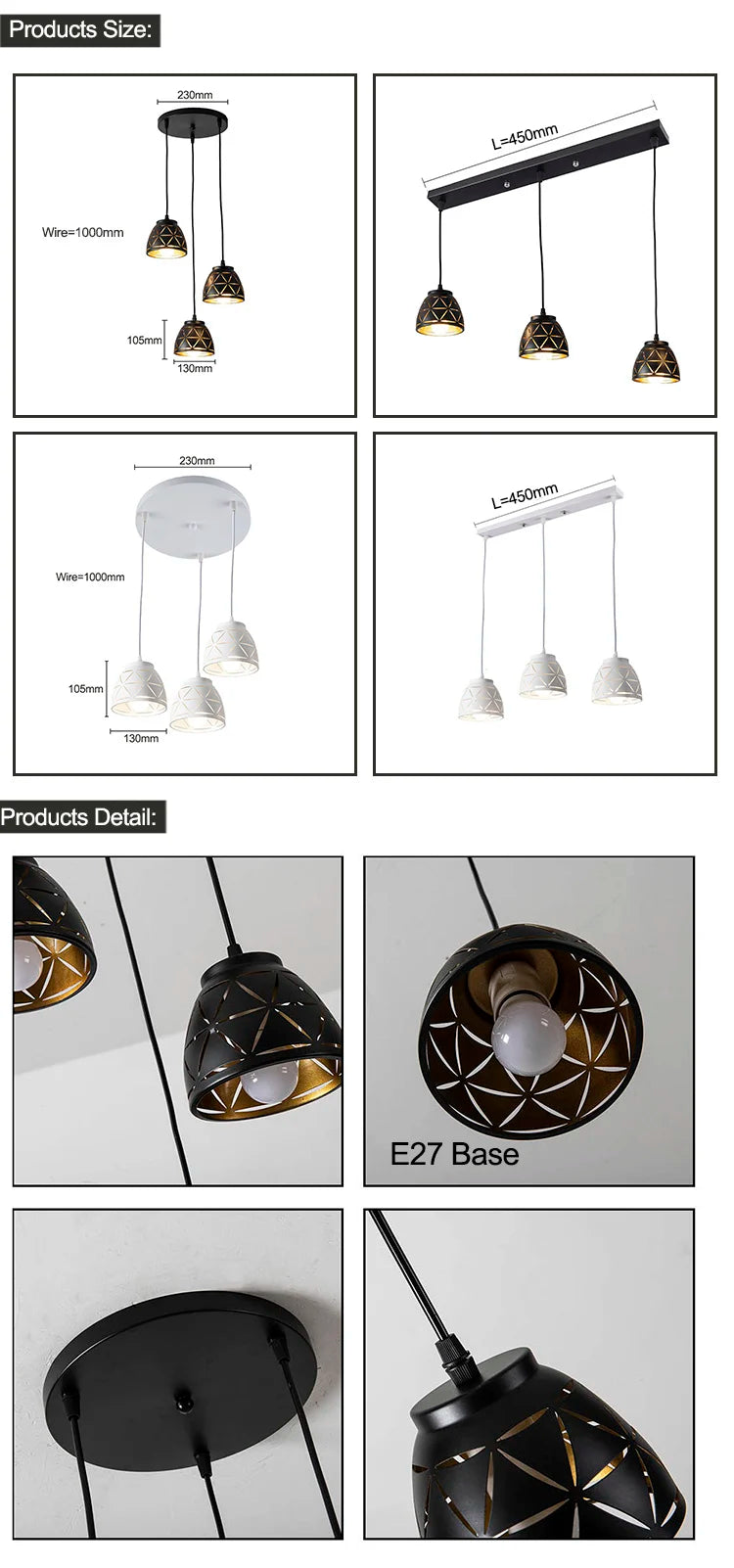 3 heads black white housing LED Ceiling Light dining Light 3pcs bulb Ceiling lamp hanging Lighting for Living Room light fixture