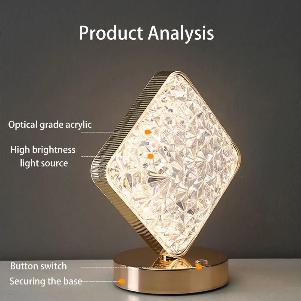 2023 Creativity Crystal LED Table Lamp Rechargeable Romantic Atmosphere Lamp Decorative Night Light for Bedroom Bedside Decor