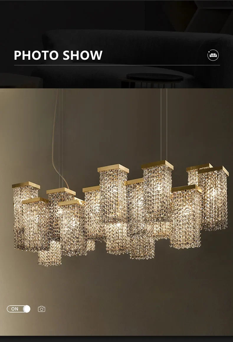 2024 New Modern Three-dimensional Crystal Chandelier Bar Lighting Island Luster Hotel Restaurant Decor Rectangular Hanging Light