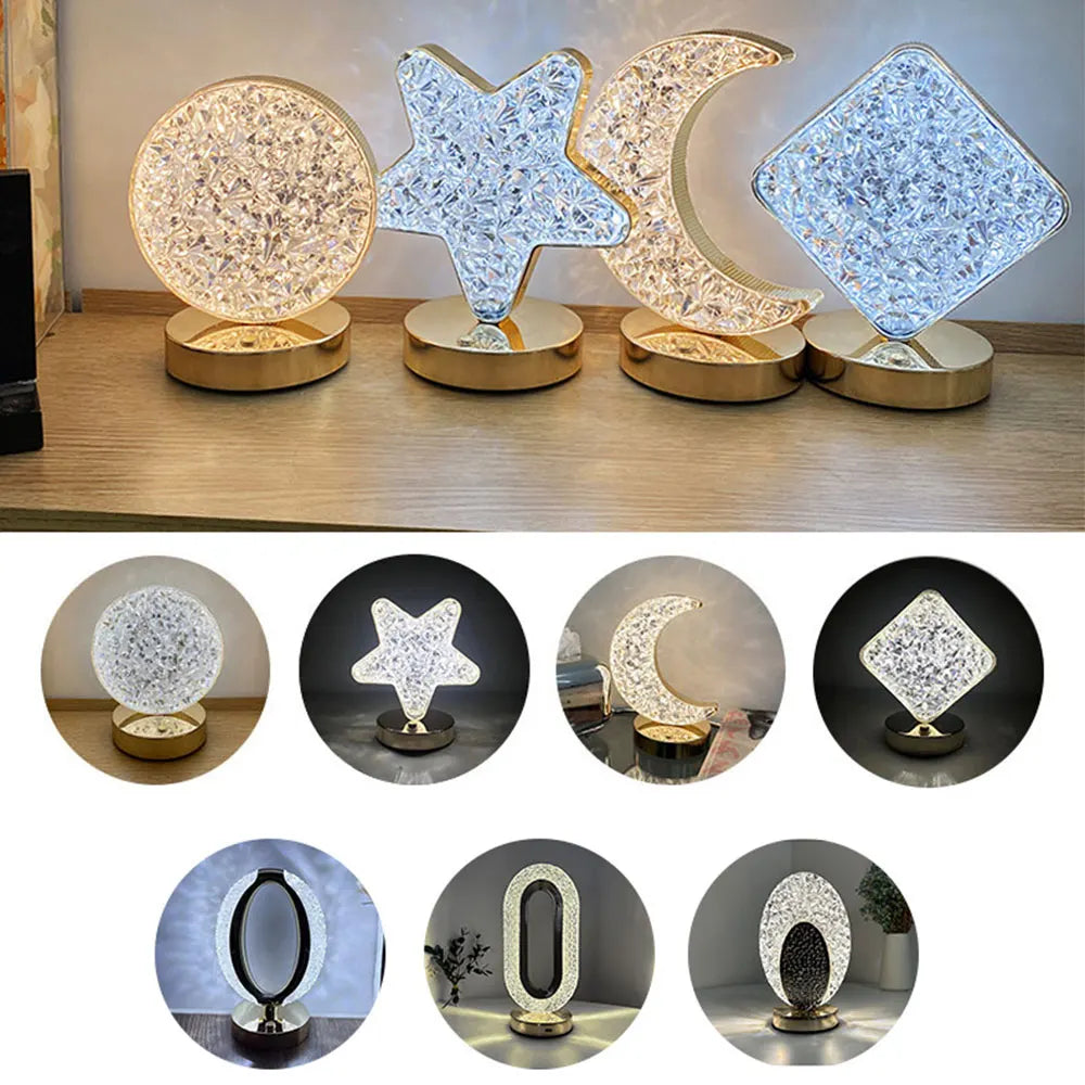 2023 Creativity Crystal LED Table Lamp Rechargeable Romantic Atmosphere Lamp Decorative Night Light for Bedroom Bedside Decor