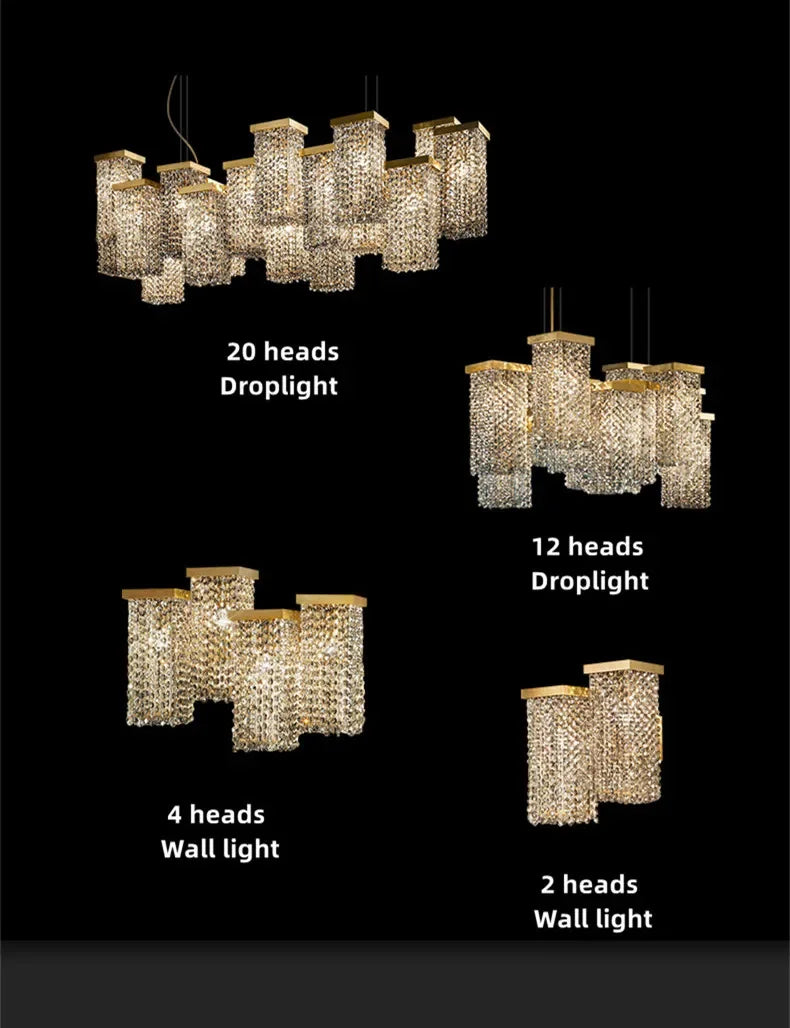 2024 New Modern Three-dimensional Crystal Chandelier Bar Lighting Island Luster Hotel Restaurant Decor Rectangular Hanging Light