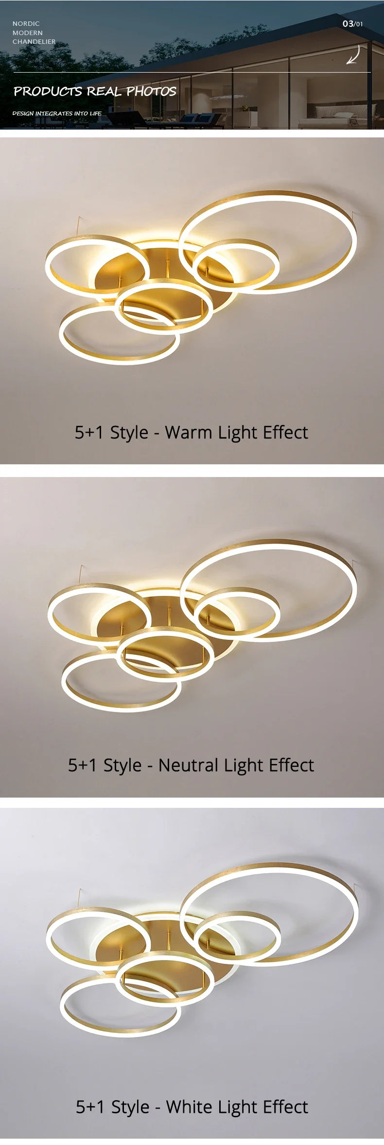 Nordic 5 Ring Led Ceiling Chandelier Dimmable for Dining Living Room Hall Bedroom Pendant Lights Home Decor Design Luminaires