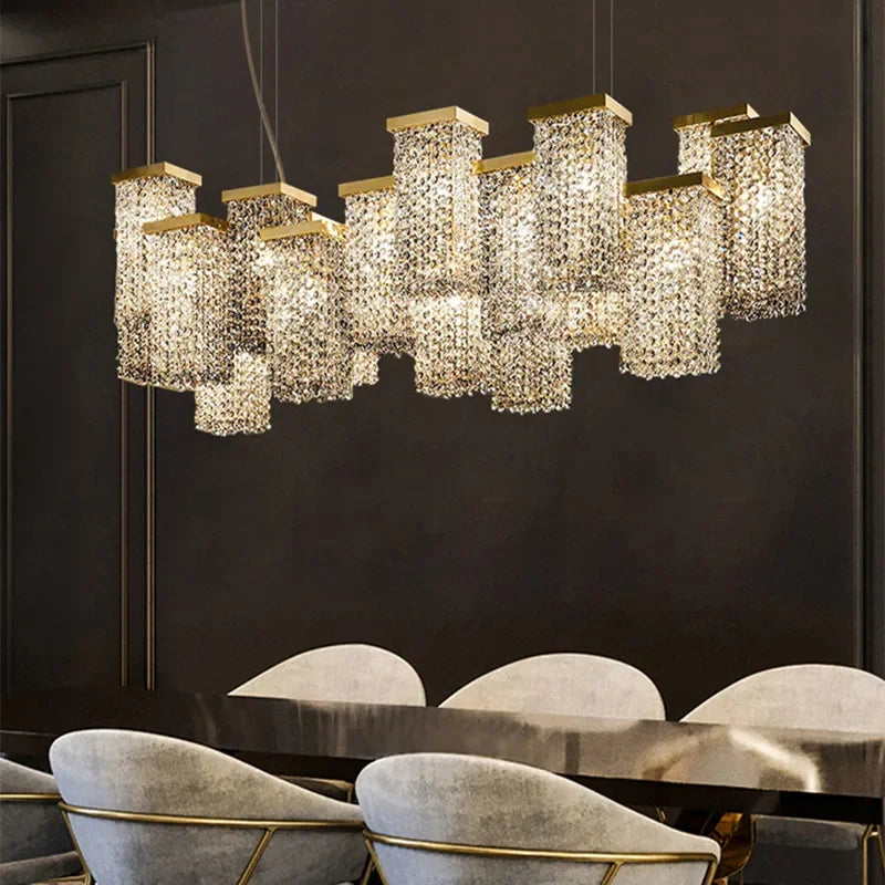 2024 New Modern Three-dimensional Crystal Chandelier Bar Lighting Island Luster Hotel Restaurant Decor Rectangular Hanging Light