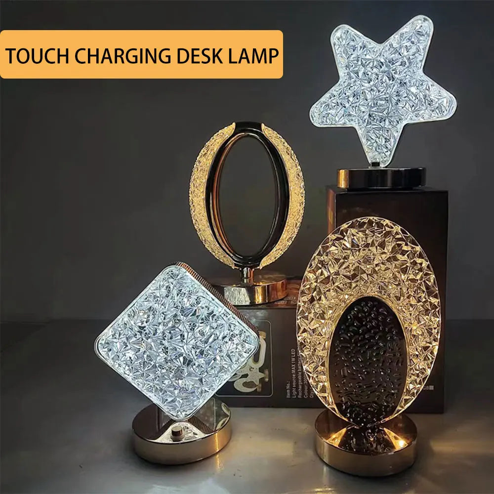 2023 Creativity Crystal LED Table Lamp Rechargeable Romantic Atmosphere Lamp Decorative Night Light for Bedroom Bedside Decor