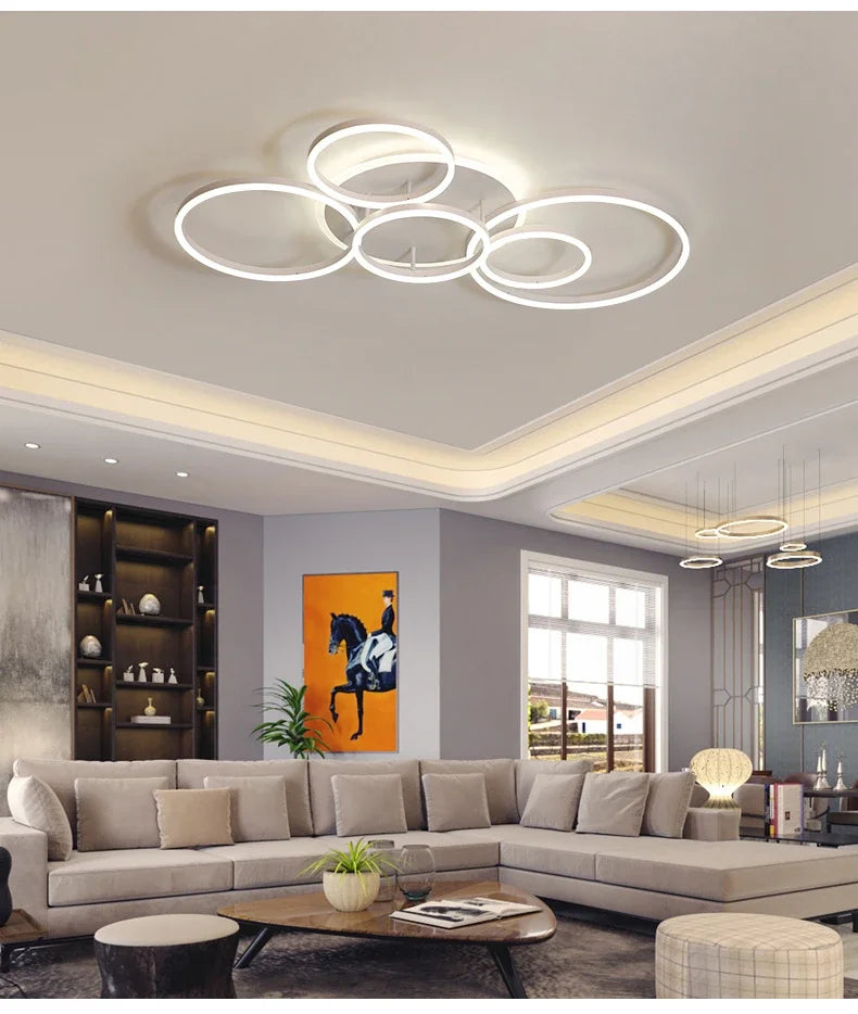 Nordic 5 Ring Led Ceiling Chandelier Dimmable for Dining Living Room Hall Bedroom Pendant Lights Home Decor Design Luminaires