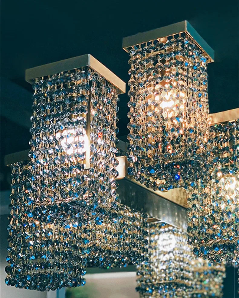 2024 New Modern Three-dimensional Crystal Chandelier Bar Lighting Island Luster Hotel Restaurant Decor Rectangular Hanging Light