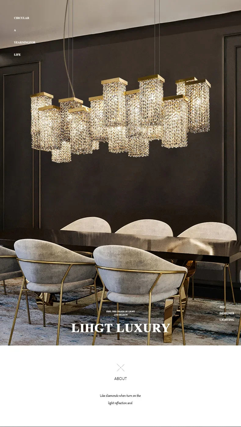 2024 New Modern Three-dimensional Crystal Chandelier Bar Lighting Island Luster Hotel Restaurant Decor Rectangular Hanging Light