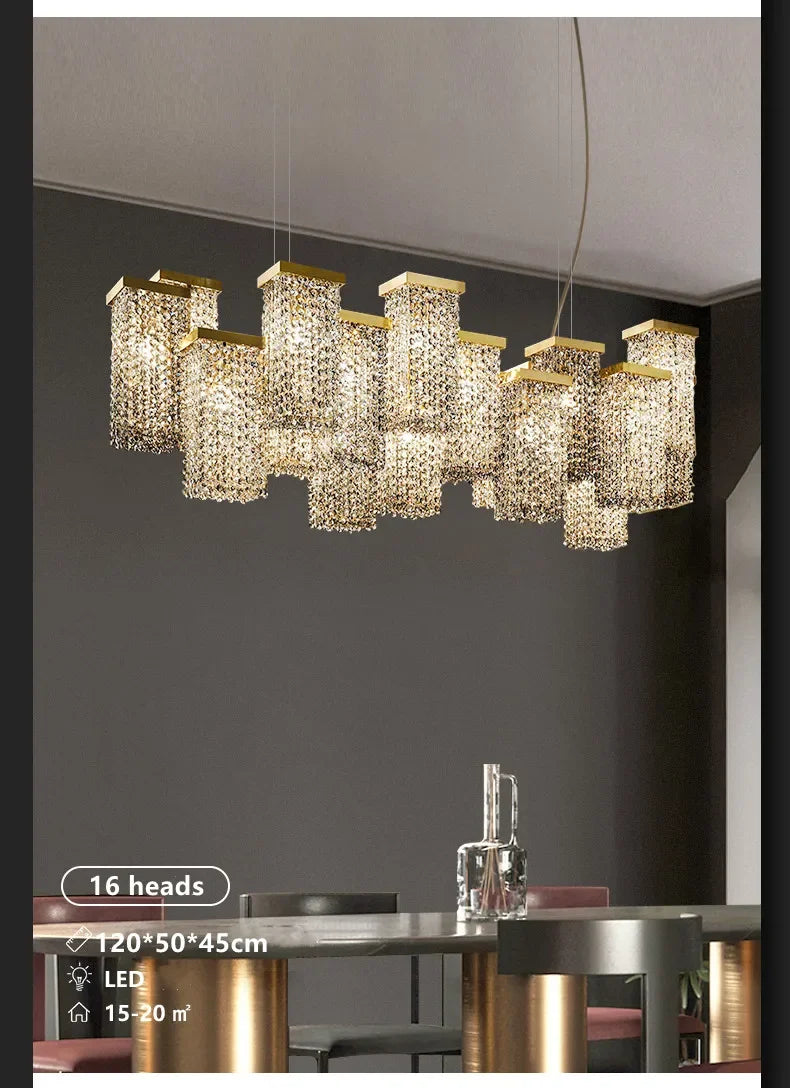 2024 New Modern Three-dimensional Crystal Chandelier Bar Lighting Island Luster Hotel Restaurant Decor Rectangular Hanging Light