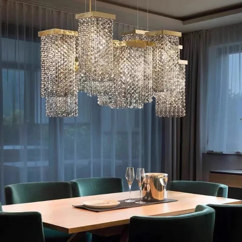 2024 New Modern Three-dimensional Crystal Chandelier Bar Lighting Island Luster Hotel Restaurant Decor Rectangular Hanging Light